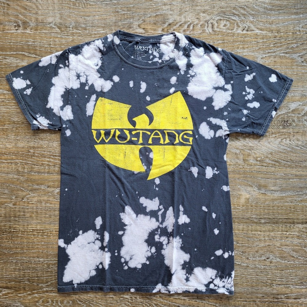 Wu-Tang Clan Bleach Wash Graphic T-Shirt Mens Small Black Yellow Logo Hip Hop